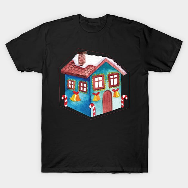 Blue House with Christmas lights T-Shirt by holidaystore